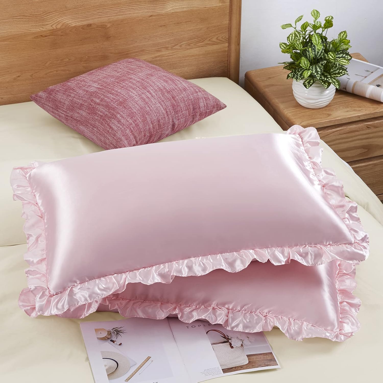 2Pcs Satin Ruffled Pillow Case - Silk Pillowcase Set ulasan dan harga