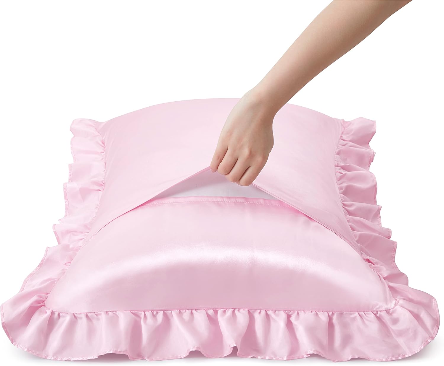 2Pcs Satin Ruffled Pillow Case - Silk Pillowcase Set ulasan dan harga